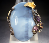 Серебряное кольцо с голубым опалом, аметистом и родолитами Серебро 925
