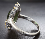 Серебряное кольцо с зеленым турмалином 6,85 карата, танзанитами и синими сапфирами Серебро 925