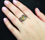 Праздничное серебряное кольцо с крупным желтым и разноцветными сапфирами Серебро 925
