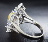 Эффектное серебряное кольцо с кристаллическим эфиопским опалом и танзанитами Серебро 925