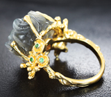 Золотое кольцо с резным лабрадоритом 17,35 карата, цаворитами и бриллиантами! Ярчайшая иризация Золото