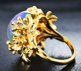 Золотое роскошное кольцо с удивительным кристаллическим эфиопским опалом 9,82 карата и бриллиантами Золото