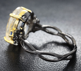 Серебряное кольцо с рутиловым кварцем и синими сапфирами Серебро 925