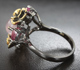 Серебряное кольцо с розовым кварцем, розовым турмалином, рубином и родолитом