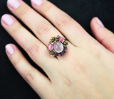 Серебряное кольцо с розовым кварцем, розовым турмалином, рубином и родолитом