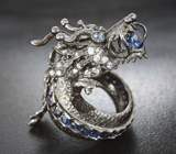 Серебряное мобильное кольцо «Дракон» с синими сапфирами Серебро 925