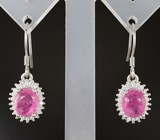 Чудесные серебряные серьги с розовыми сапфирами  Серебро 925