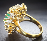 Золотое массивное кольцо с ярким уральским изумрудом 3,66 карата и бриллиантами Золото
