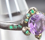 Серебряное кольцо с аметистом лазерной огранки и хризопразом