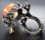 Серебряное кольцо с карнелианом и турмалинами