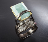 Серебряное кольцо с крупным бериллом 17,8 карата и родолитом Серебро 925