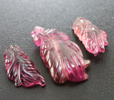 Набор из 3 пурпурно-розовых резных турмалинов 6,9 карата