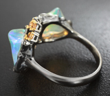Серебряное кольцо с кристаллическими эфиопскими опалами 4,31 карата и разноцветными сапфирами