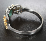 Серебряное кольцо с изумрудом и желтыми сапфирами Серебро 925