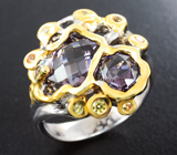 Серебряное кольцо с пурпурными шпинелями и желтыми сапфирами Серебро 925