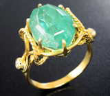 Золотое кольцо с уральским изумрудом авторской огранки 5,35 карата и бриллиантами Золото