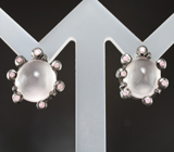 Крупные серебряные пусеты с розовым кварцем Серебро 925