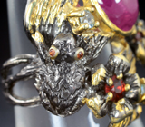 Серебряное кольцо с рубином, мозамбикскими гранатами и голубыми топазами Серебро 925