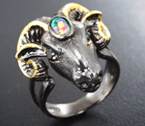 Серебряное кольцо «Овен» с ограненным черным опалом и черными шпинелями Серебро 925