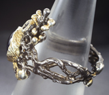 Серебряное кольцо cо звездчатым сапфиром и мозамбикскими гранатами Серебро 925