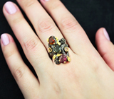 Серебряное кольцо с разноцветными турмалинами и аметистами
