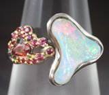 Серебряное кольцо с кристаллическим эфиопским опалом 2,5 карата и сапфирами Серебро 925