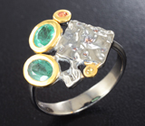 Серебряное кольцо с изумрудами высоких характеристик и сапфирами Серебро 925