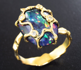 Золотое кольцо c кристаллическим черным опалом 4,73 карата и бриллиантами Золото