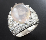 Широкое серебряное кольцо с нежно-розовым кварцем