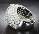 Широкое серебряное кольцо с нежно-розовым кварцем