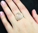 Широкое серебряное кольцо с нежно-розовым кварцем Серебро 925