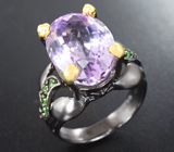 Серебряное кольцо с аметистом и диопсидами Серебро 925