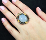 Серебряное кольцо с халцедоном, турмалином и цитрином