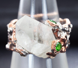 Серебряное кольцо с кристаллом кварца и диопсидами Серебро 925