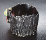 Серебряное кольцо с розовым сапфиром, кристаллическим эфиопским опалом и диопсидом Серебро 925