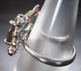 Серебряное кольцо с ограненным черным опалом 2,08 карата, рубинами, сапфирами и родолитами Серебро 925