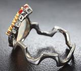 Серебряное кольцо с  кристаллическим эфиопским опалом авторской огранки 1,5 карата, оранжевым и золотистыми сапфирами