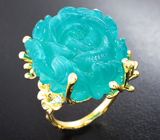 Золотое кольцо с уникальным резным амазонитом 33,78 карата, апатитами и бриллиантами Золото