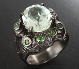 Серебряное кольцо с зеленым аметистом 10+ карат и диопсидами Серебро 925