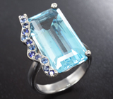 Серебряное кольцо с голубым топазом 20,07 карата и синими сапфирами Серебро 925