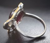 Серебряное кольцо с рубеллитом 8,9 карата, аквамарином и синими сапфирами