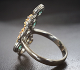 Серебряное кольцо с изумрудами высоких характеристик, желтыми и падпараджа сапфирами Серебро 925