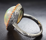 Серебряное кольцо с крупным топовым кристаллическим эфиопским опалом 8,7 карата и сапфирами Серебро 925