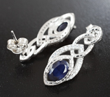 Изысканные серебряные серьги с насыщенно-синими сапфирами Серебро 925