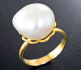 Золотое кольцо с крупной морской жемчужиной уникальной формы 15,78 карата! Исключительный люстр Золото
