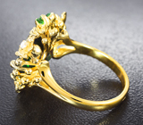 Золотое кольцо с шикарным ограненным черным опалом 3,06 карата, цаворитами и бриллиантами Золото