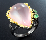 Серебряное кольцо с розовым кварцем 23+ карат, хризопразом и диопсидом Серебро 925