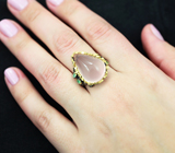 Серебряное кольцо с розовым кварцем 23+ карат, хризопразом и диопсидом Серебро 925