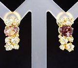 Серьги с уральскими александритами 1,11 карата, муассанитами, бесцветными цирконами и бриллиантами