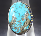 Серебряное кольцо с бирюзой с включениями пирита 20,22 карата и синими сапфирами Серебро 925